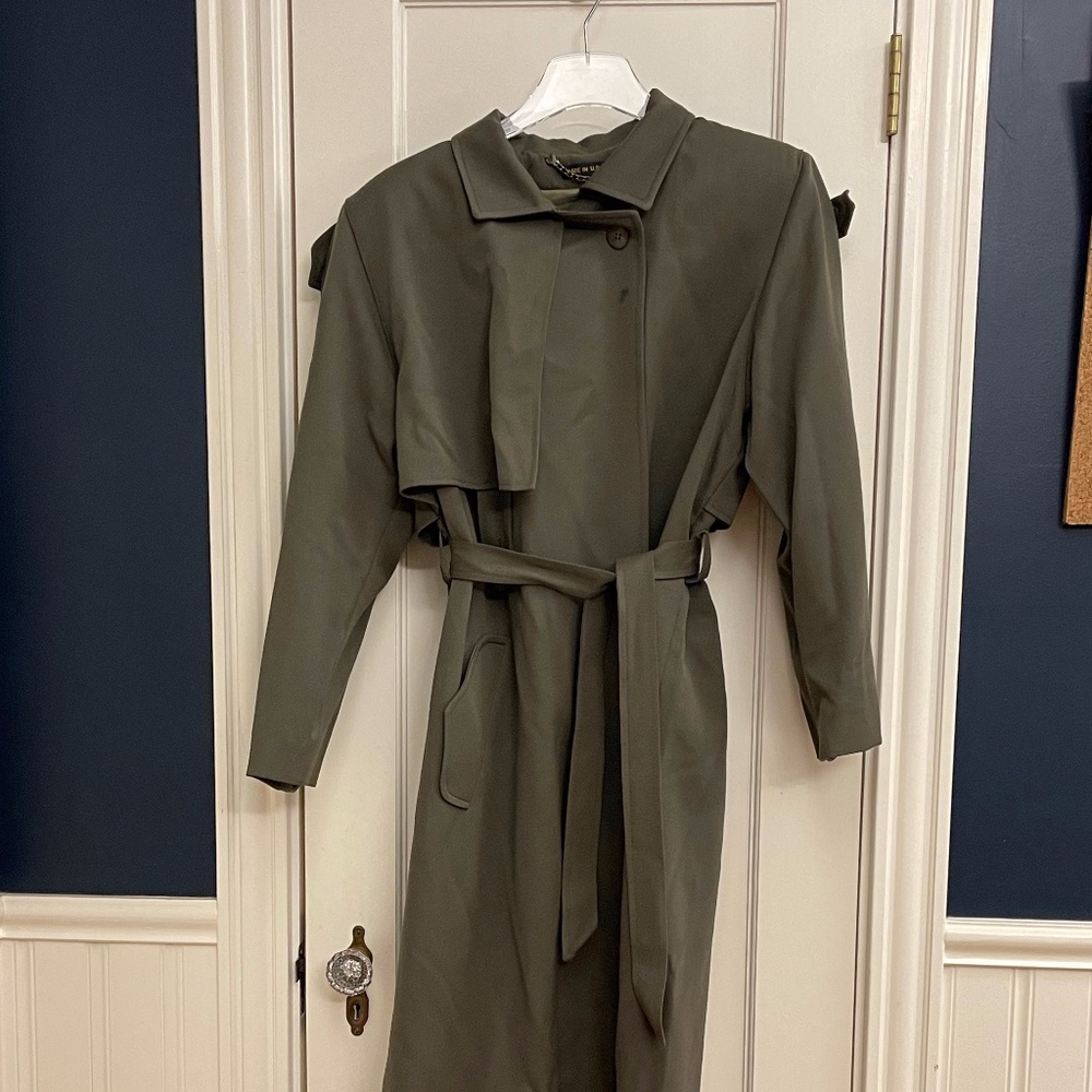 Vintage Trench Jacket Large Wool Green Olive Coat